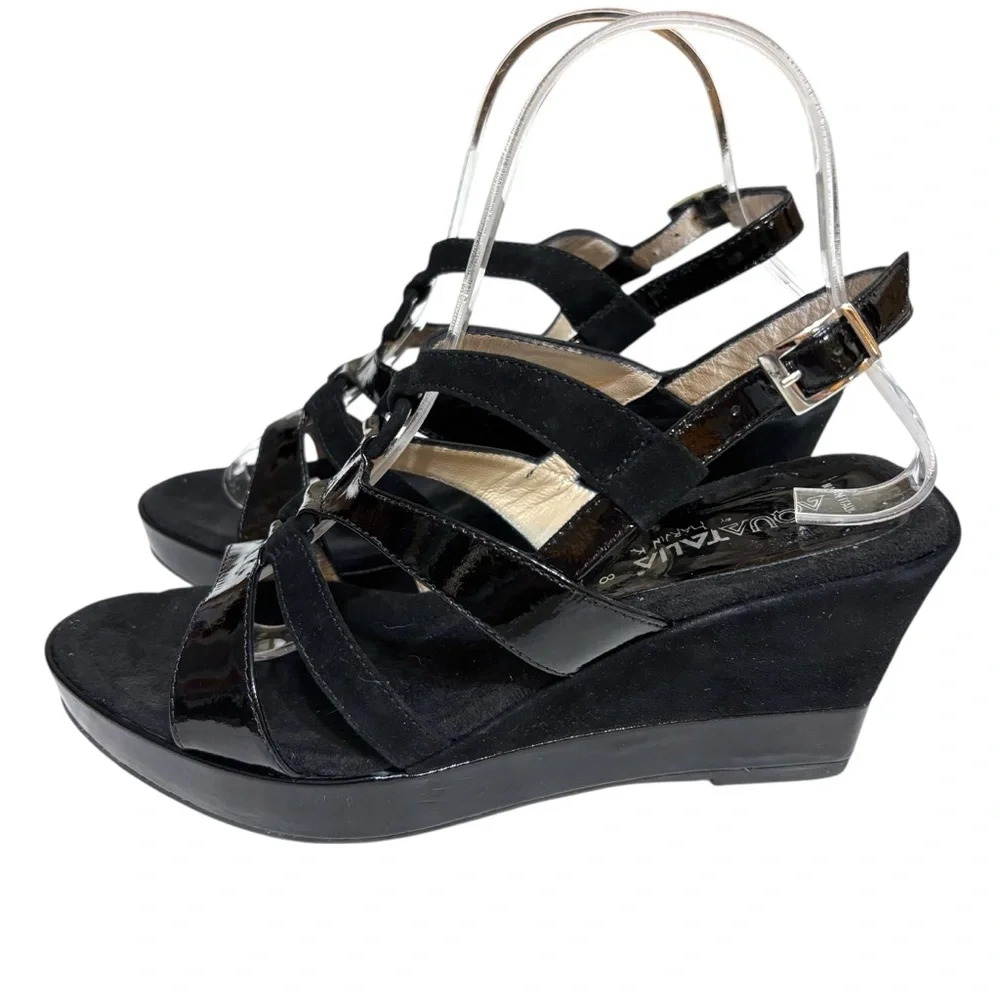 Aquatalia by Marvin K platform wedges black suede and patent leather size 8